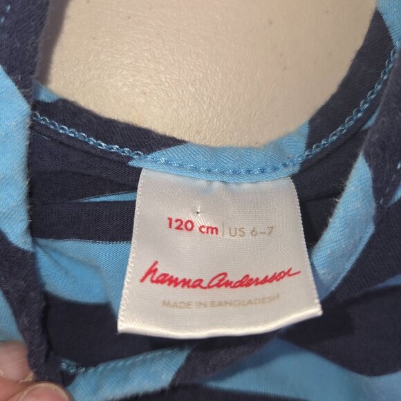 Hanna Andersson Girls Striped Dress Size 6-7 Blue & Black Cotton Blend 4159 - Picture 4 of 9